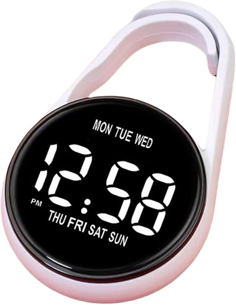 Mini Klok voor Studenten – Sleutelhangerformaat – Draagbare Digitale Timer met Ophanghaak | 3.8 × 1.2 cm – Wit | ABS